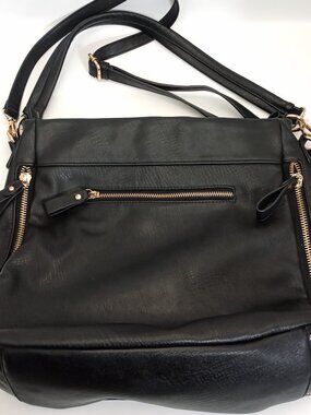 Madison West Black Oversized Convertible Tote Backpack Crossbody Bag Gold Tone